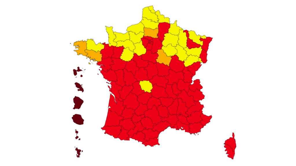 Les départements touchés par le moustique tigre en France.
