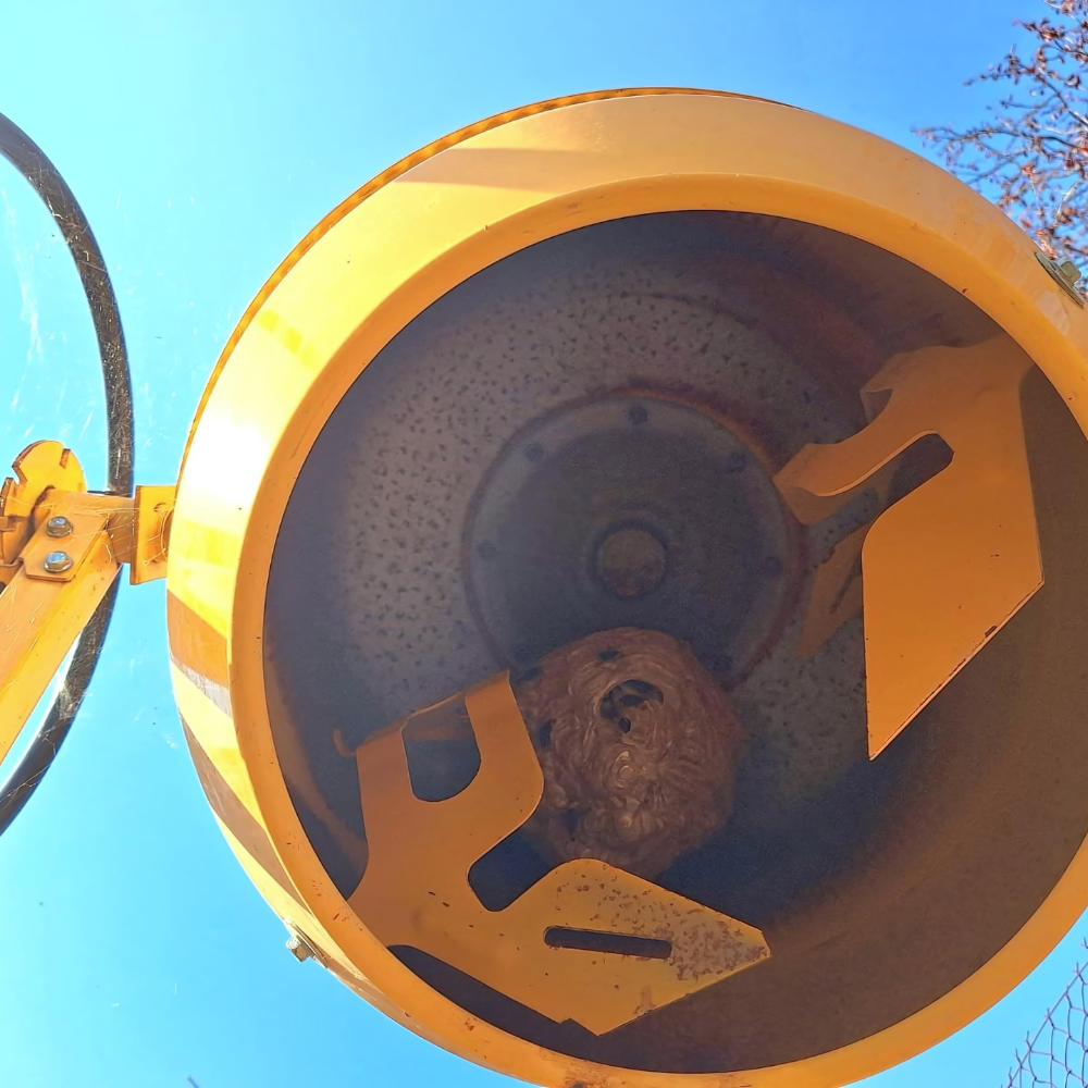 Un nid de frelons caché dans un engin de chantier.